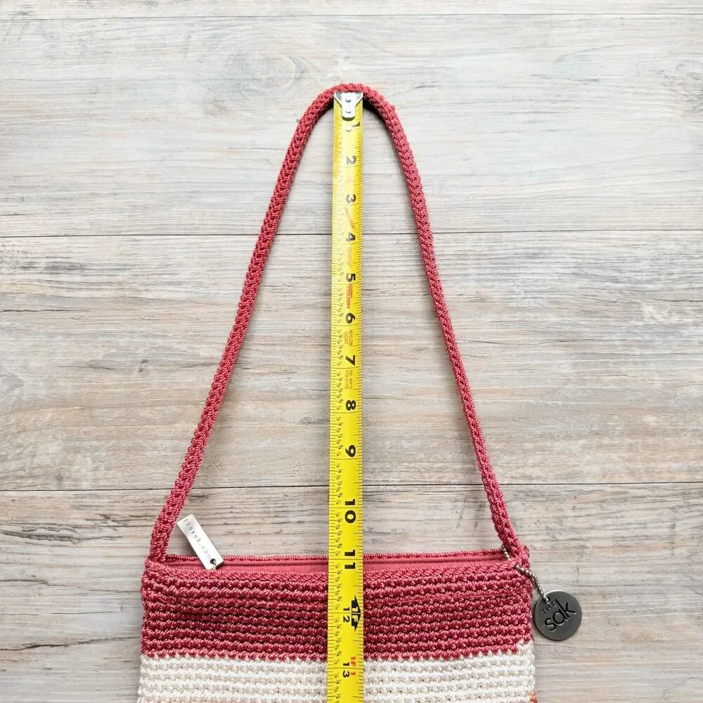 The Sak Crochet Knit Striped Shoulder Bag Y2K Boho Pink Sunset Mini Hobo Purse
